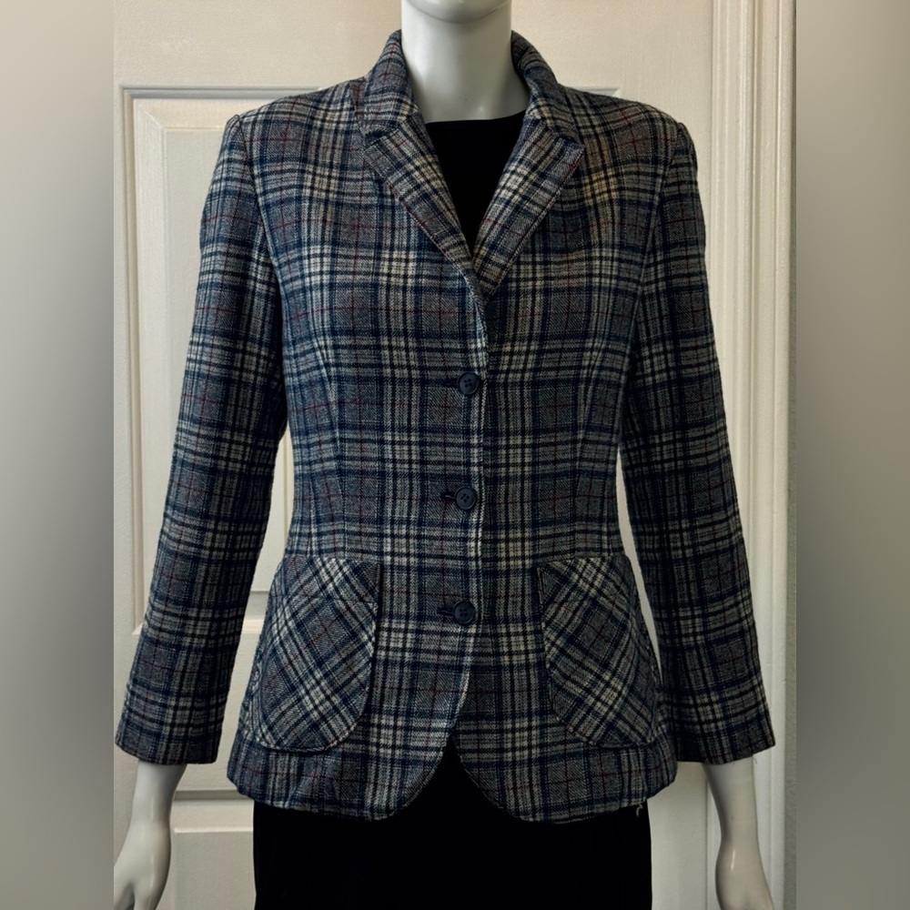 Pendleton Rare Find 100% Wool Blue Plaid Women's Blazer Size Smaller